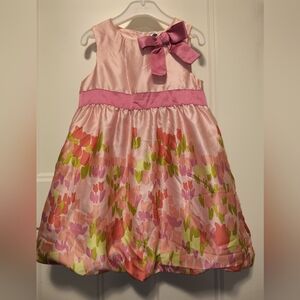 Toddler Girl 2T Peach Pink Satin-like Floral Fancy Dress Easter